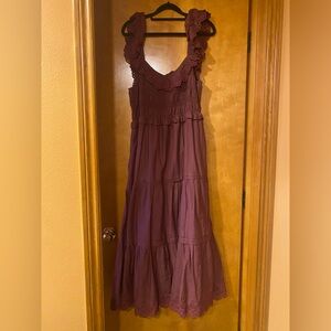 Madewell Women’s Plum Sleeveless Tiered Maxi Dress with Eyelet Trim